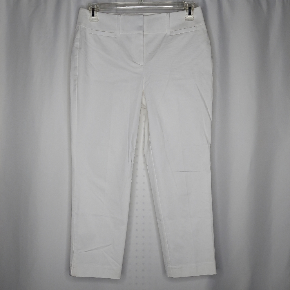 Ann Taylor Trousers 4 White Cotton Stretch Tapered Leg Midrise Pants
